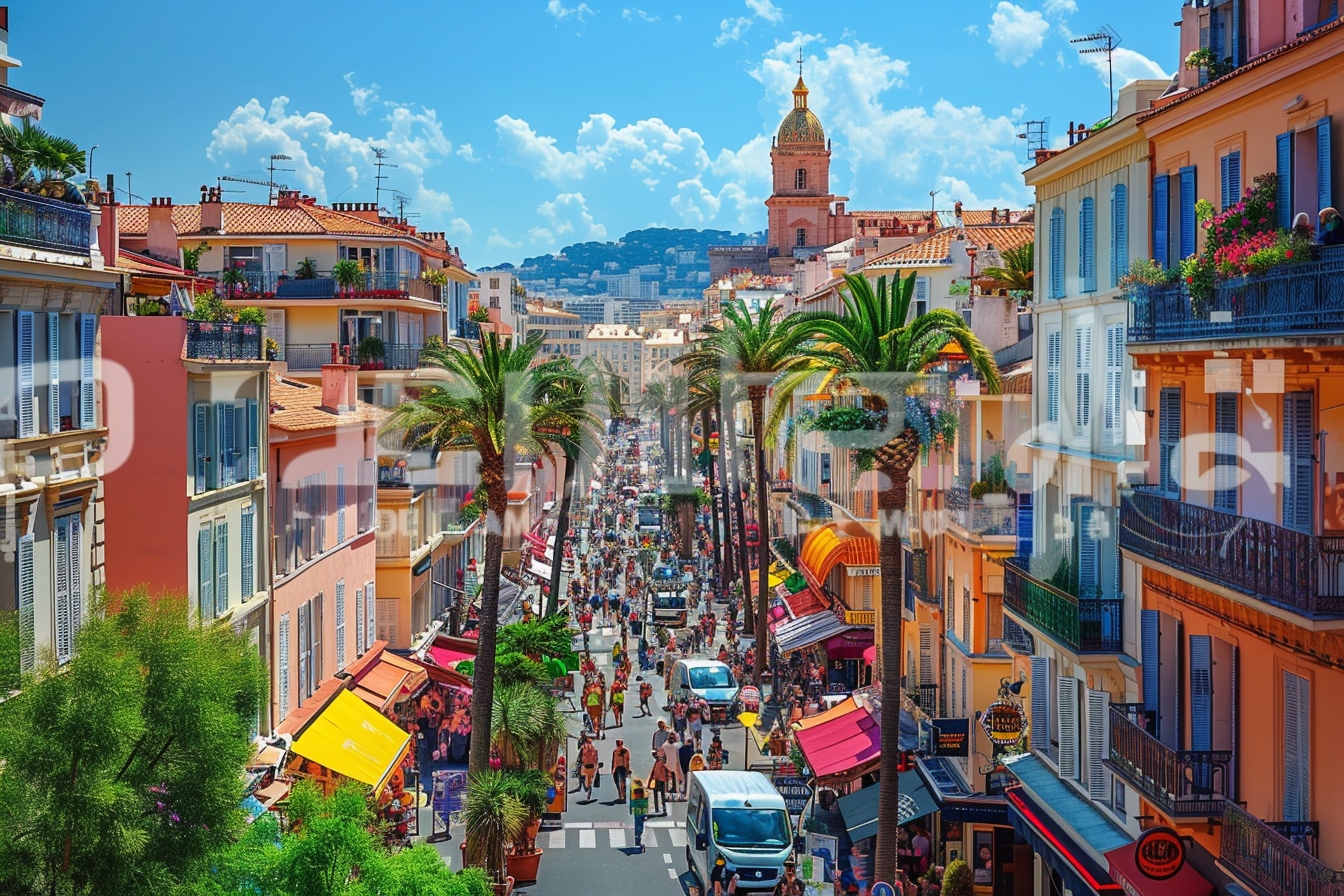 Vue panoramique des différents moyens de transport à Cannes, incluant bus, taxis et vélos, pour une exploration facile et sans limite de la ville